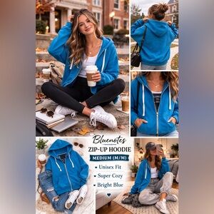 Bluenotes Bright Blue Zip Hoodie M Cotton Blend Cozy Casual